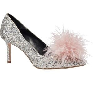 🆕kate spade new york Marabou Pom Pom All Over Glitter Pointed Toe Stiletto Pump